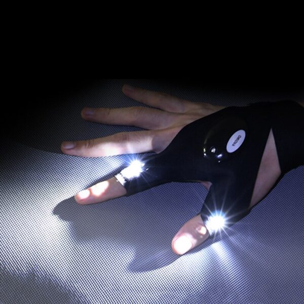 Guantes sin dedos con correa mágica para pesca al aire libre, linterna LED,