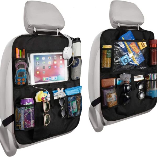 Organizador de asiento trasero de coche con pantalla táctil, soporte para tableta, bolsillos de almacenamiento